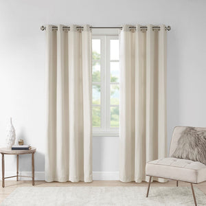 Plaid Rod Pocket and Back Tab Curtain Panel with Fleece Lining - Natural