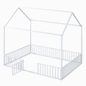 Metal House Bed With Fence And Door