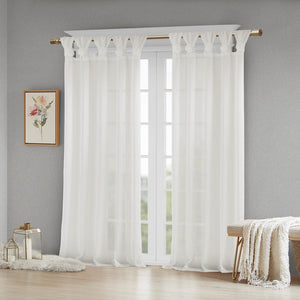 Floral Embellished Cuff Tab Top Solid Curtain Panel