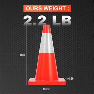 18-Inch Traffic Safety Cones, 2-Pack, PVC Road Cones with Reflective Collar