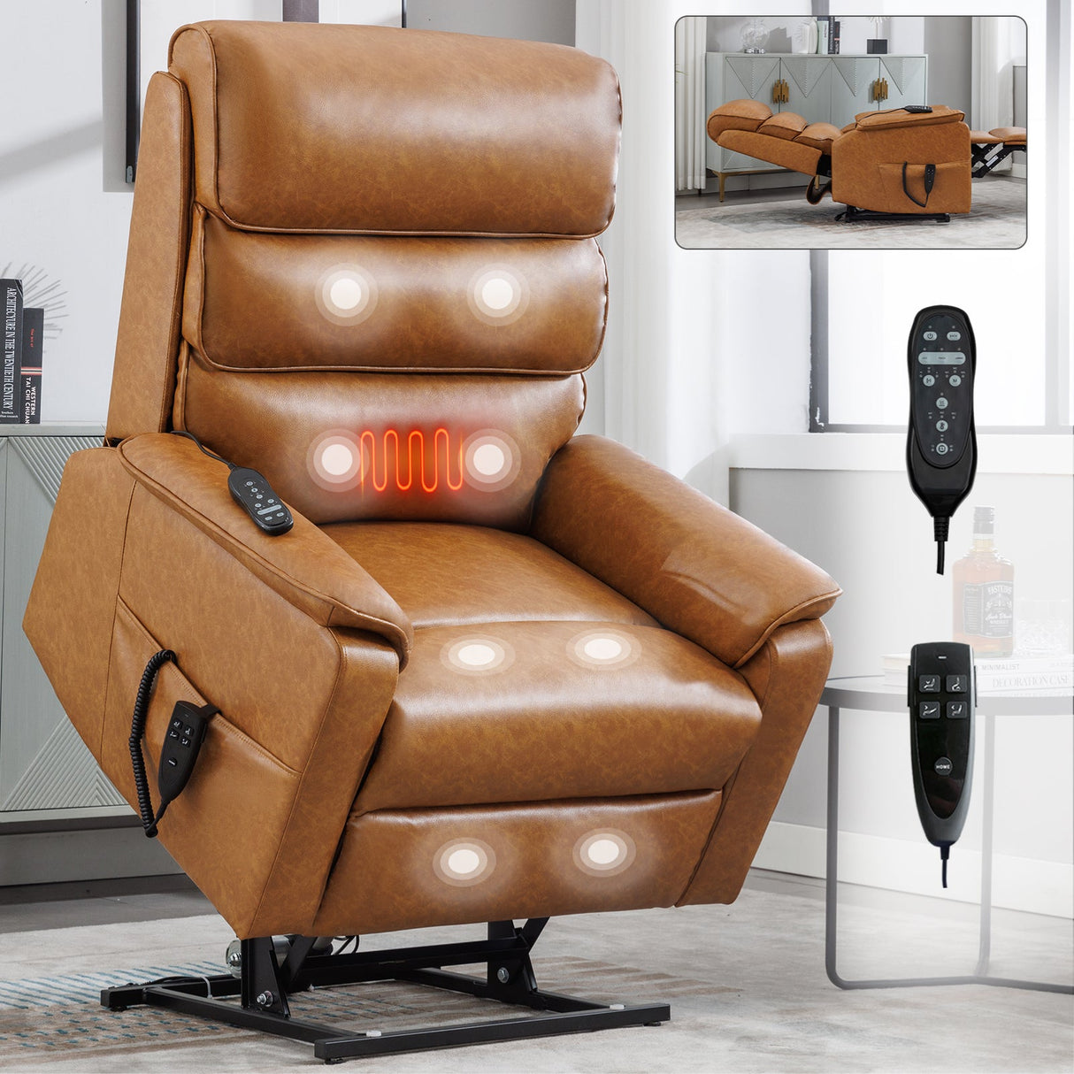 Brown Leatheraire Dual Motor Power Lift Recliner Chair