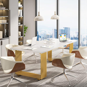 Office Executive Desk For Home Office - White / Gold