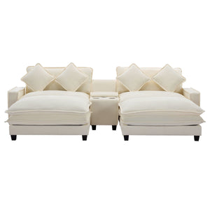 Sectional Sofa Upholstered Sofa With Two Removable Ottoman, Two USB Ports, Two Cup Holders And Large Storage Box For Living Room