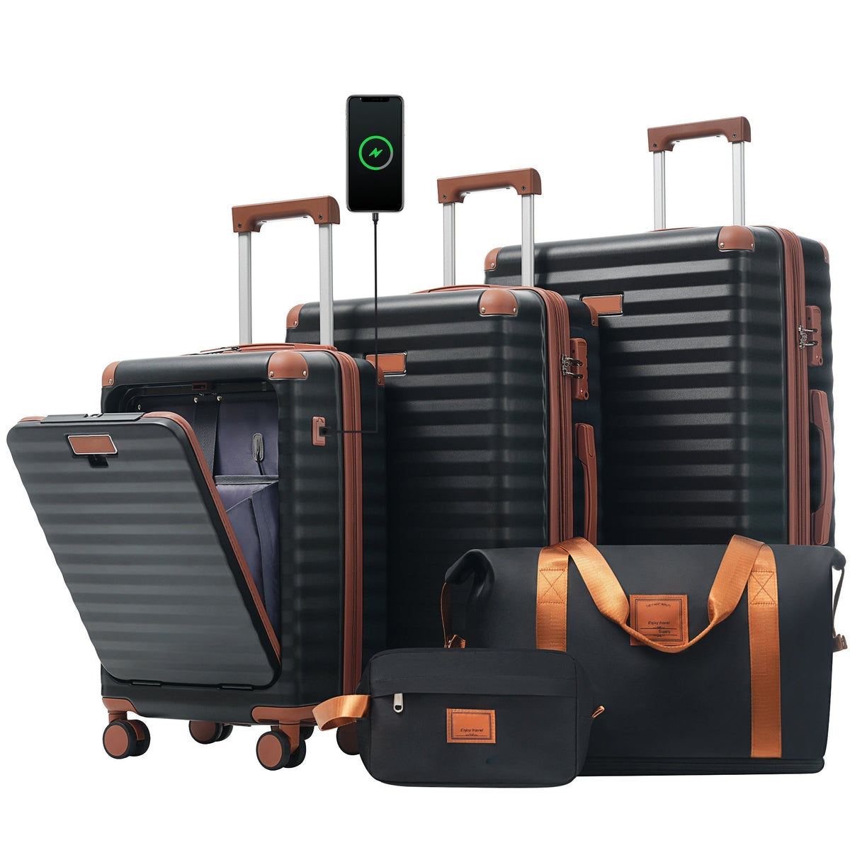 Deluxe 5-Piece Hard-Side Luggage Set with USB and TSA Locks - Multiple Colors