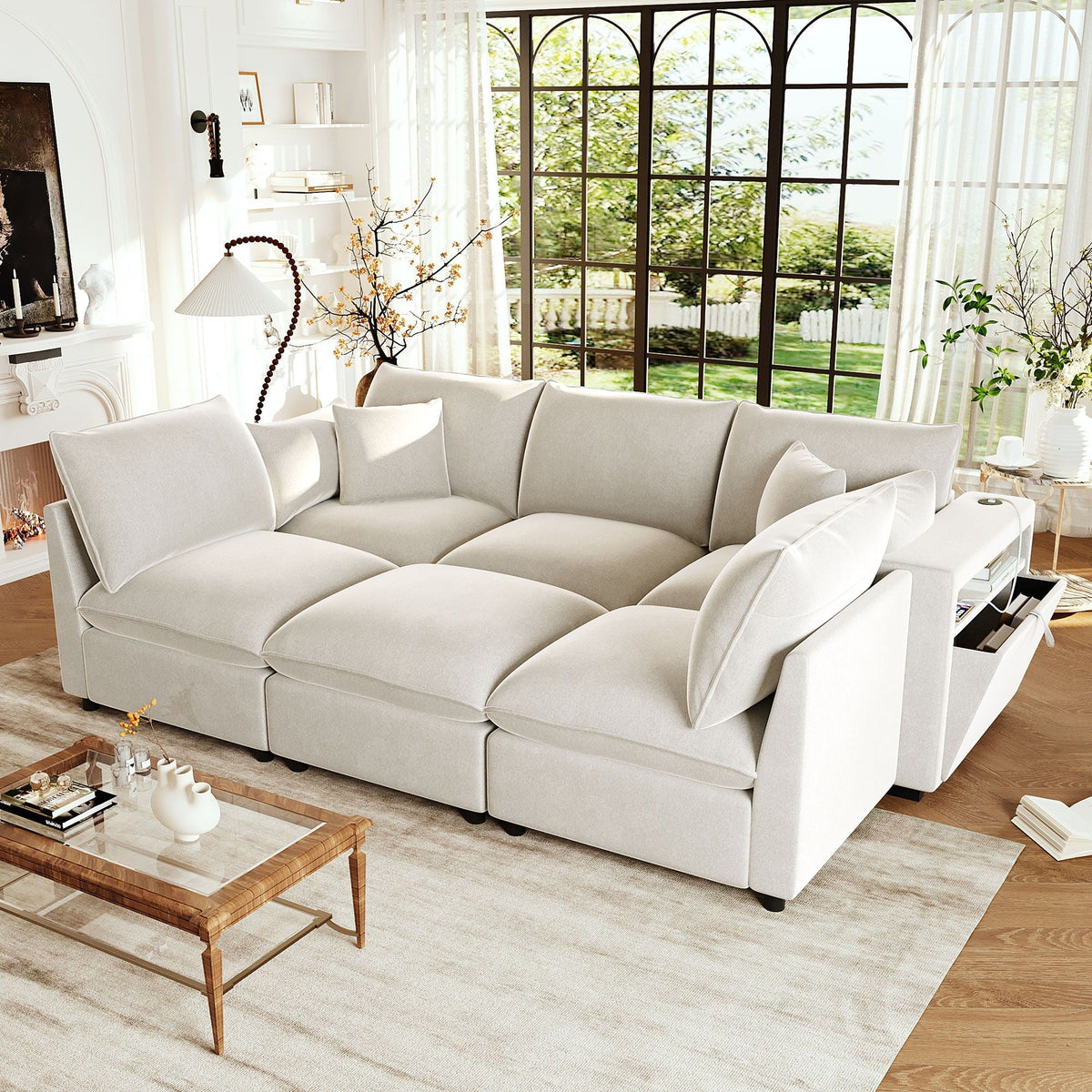 Modern U-Shaped Sectional Sofa with Storage Ottoman & USB Ports - Multiple Colors