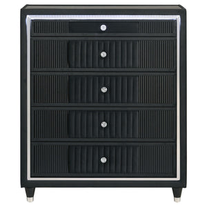 Ravenne 5-drawer Velvet Upholstered LED Chest of Drawers Black