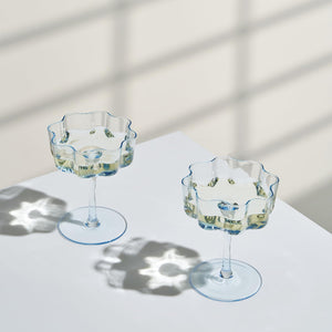 Flower Wave Coupe Cocktail Colored Glasses | Set of 2 | Cobalt Blue