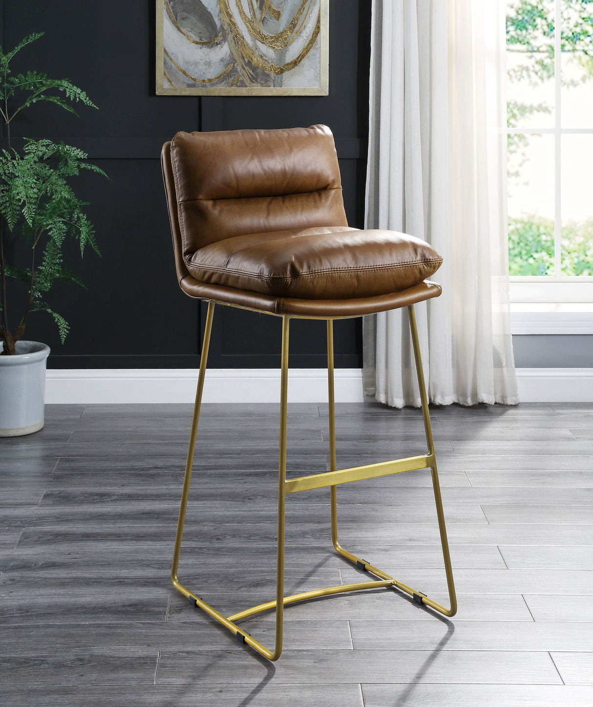 Alsey - Bar Chair - Saddle Brown Top Grain Leather