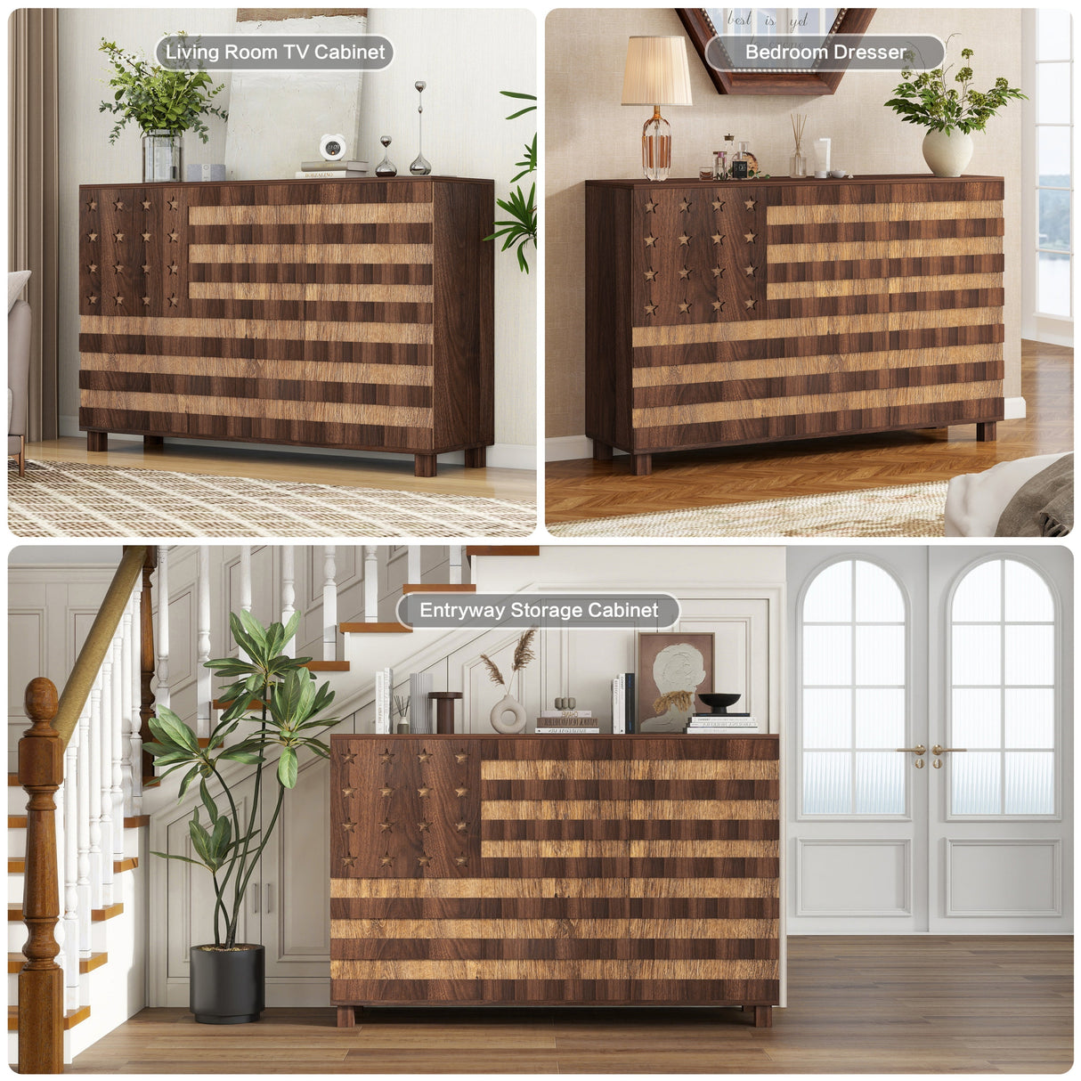 55-Inch Walnut Buffet Sideboard Cabinet with Storage