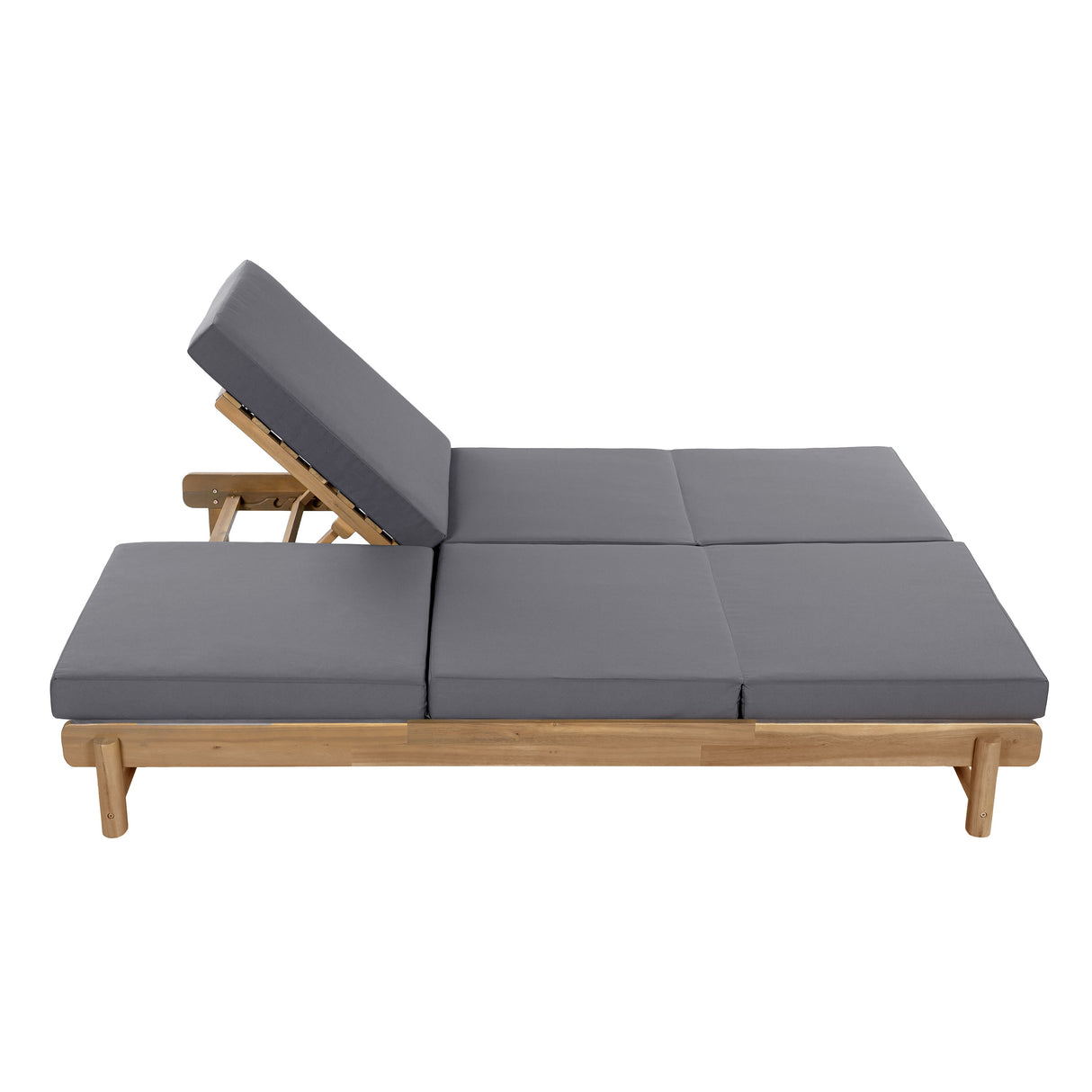 Light Teak Acacia Wood Double Chaise Lounger Set