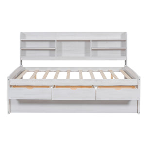 Captain Bed With Built In Bookshelves, 3 Storage Drawers, And Trundle