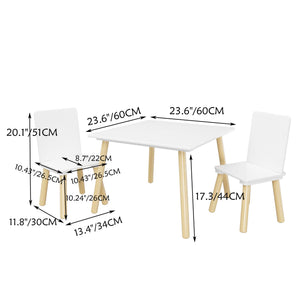 Kids Table And 2 Chairs Set with Solid Wood Construction - White