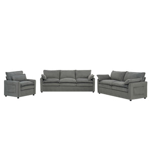 Modern Sofa Set With Double Layer Cushion And Side Storage Pockets