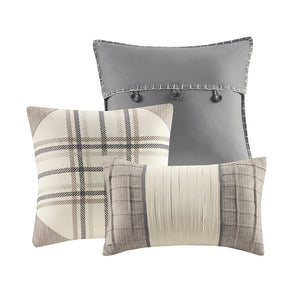 6 Piece Printed Herringbone Quilt Set with Throw Pillows