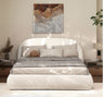 Archie Puffy Grounded Upholstered Platform Bed with Rounded Headboard - Green, White, Beige