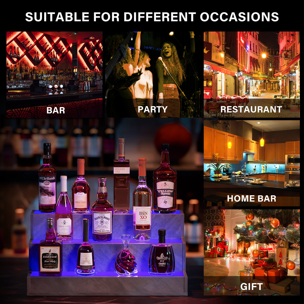 LED Lighted Liquor Bottle Display Shelf, 20 Inch Bar Display Shelf,  Illuminated Bottle Shelf with App & Remote Control