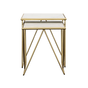 Bette 2-piece Marble Top Nesting Table Set White and Gold