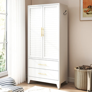 White Metal Wardrobe Closet with 2 Doors and Drawers
