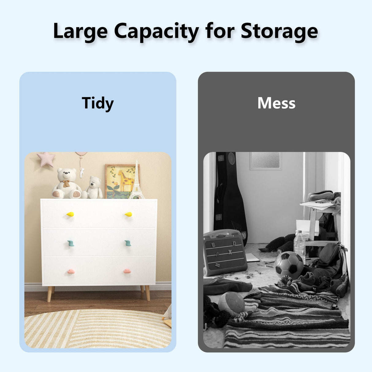 3 Drawer Dresser, Storage Cabinet With Anti Tip Safety