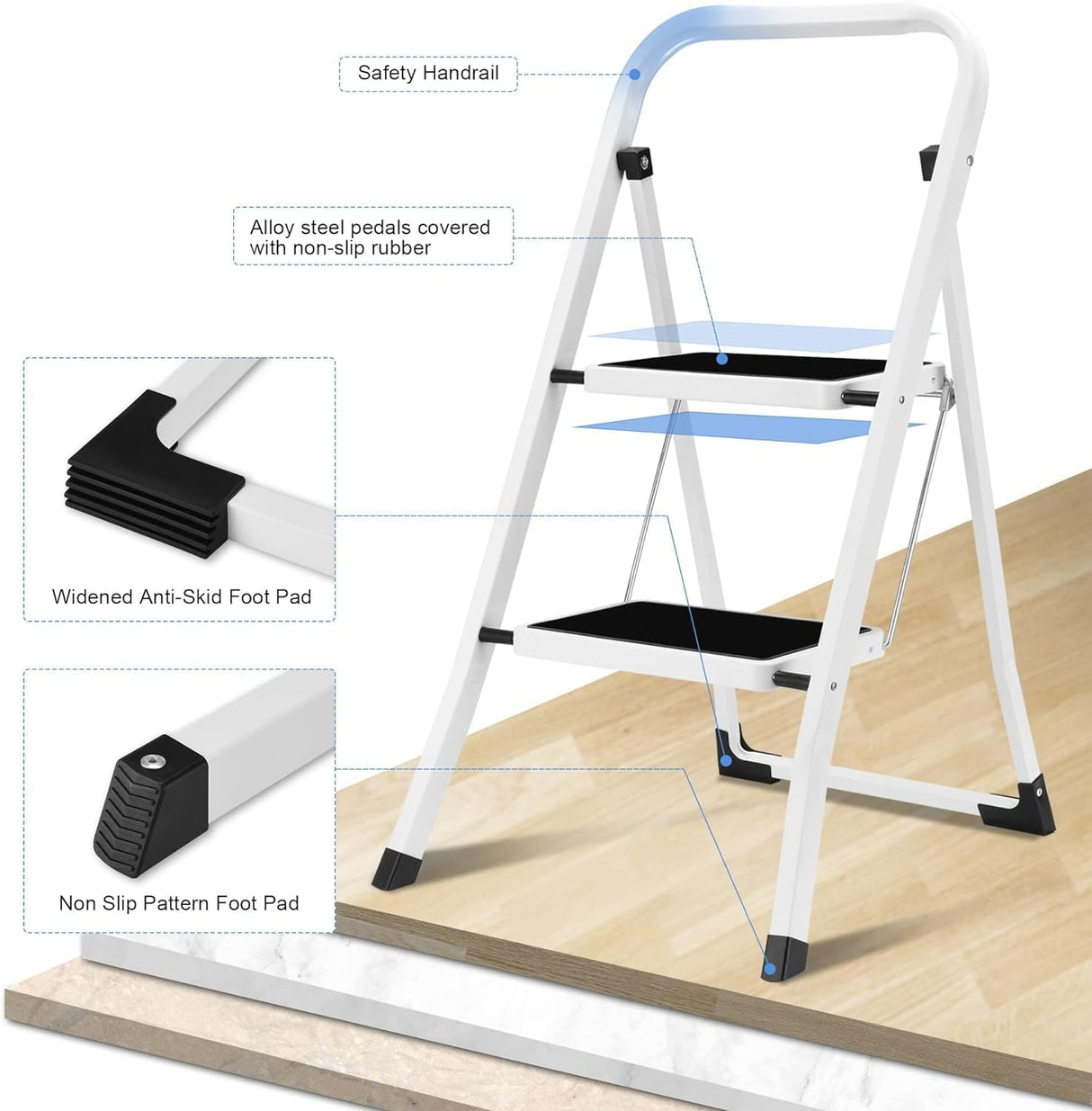 Lightweight Folding Step Stools with Anti-Slip Pedal - 330lbs Capacity