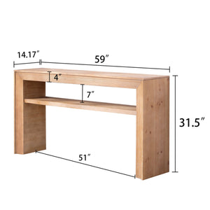 Rustic Solid Wood Console Table with Storage Shelf
