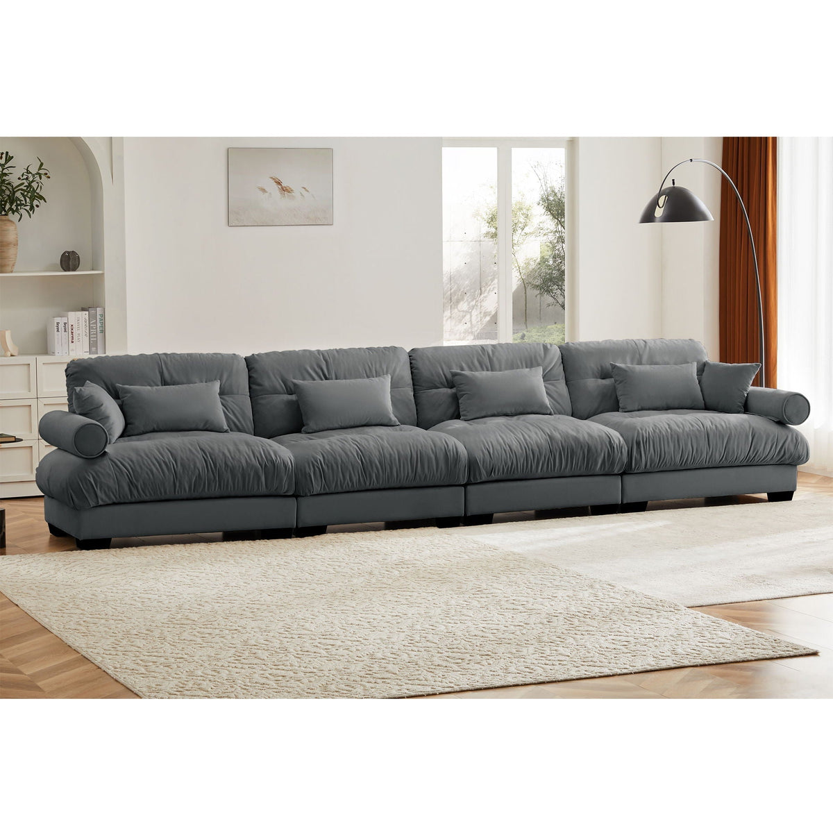 Oversized Modular Sectional Sofa with Deep Seat – Available in Dark Gray, Blue, or Beige