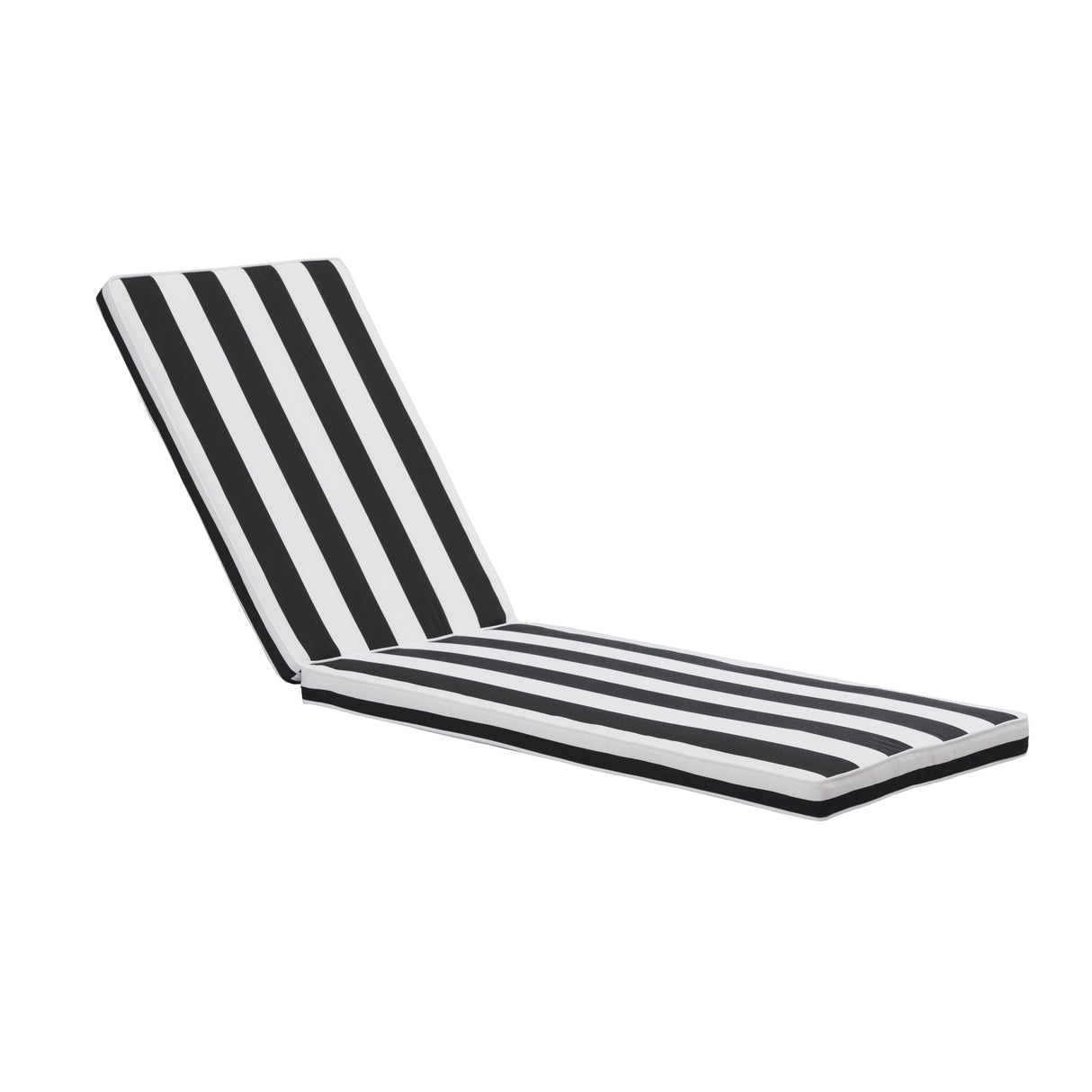 2-Piece Outdoor Chaise Lounge Chair Cushion Set, Black & White Striped Polyester