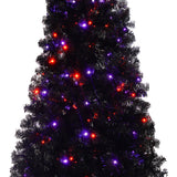 6Ft Curved Hat-Look Black Holiday Tree with Orange & Purple Lights