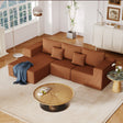 108.3'-Sectional-Foam-Couch,-L-Shape-Sofa-with-Chaise-Lounge,-Reddish-Brown-Sofas-&-Sectionals