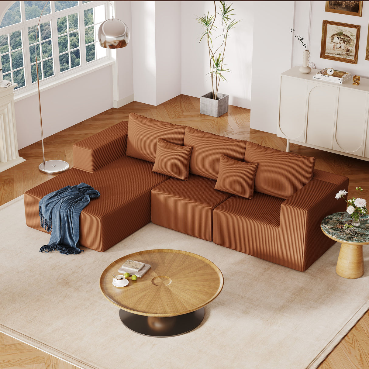 108.3'-Sectional-Foam-Couch,-L-Shape-Sofa-with-Chaise-Lounge,-Reddish-Brown-Sofas-&-Sectionals