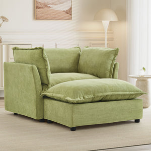 Modern Cozy Upholstered Armchair Sofa With Movable Ottoman