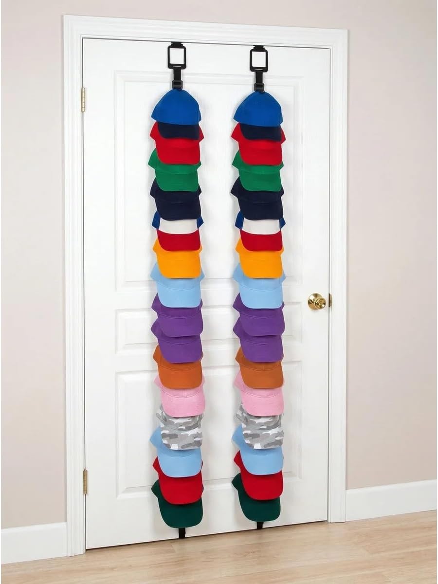 2-Pack Over-the-Door Cap Rack Organizer – Holds Up to 30 Baseball Hats