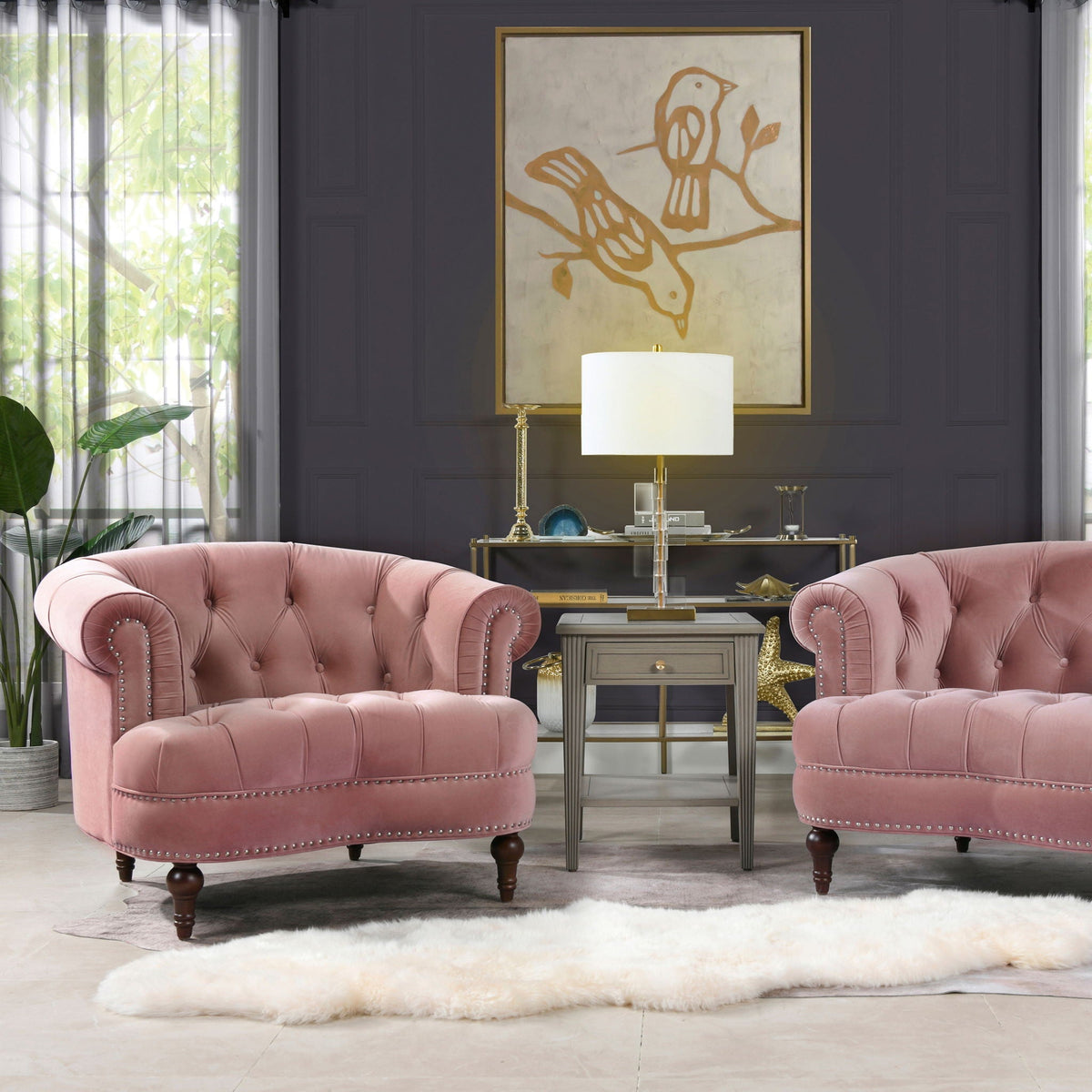 Victorian Tufted Upholstered Accent Chair with Nailhead Trim - Dark Red, Blue, or Pink