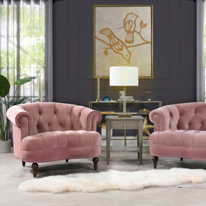 Victorian Tufted Upholstered Accent Chair with Nailhead Trim - Dark Red, Blue, or Pink