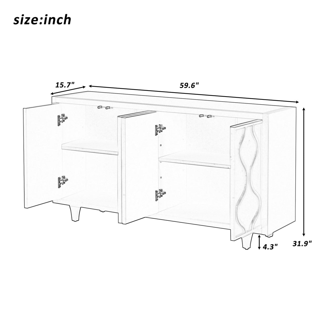 Storage Cabinet Sideboard Wooden Cabinet with Embossed Curved Doors