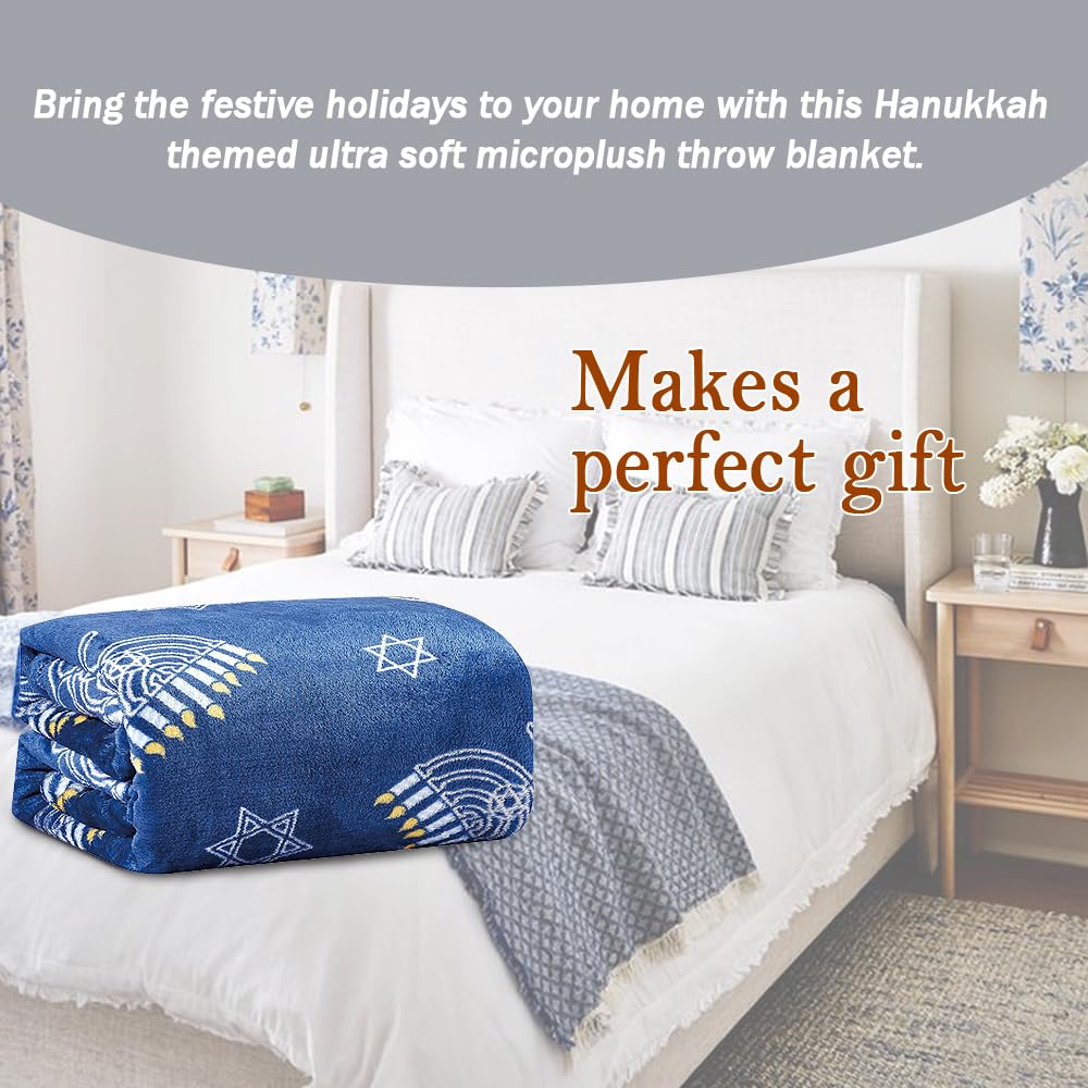 Decor&More Maccabbee Collection Microplush Holiday Throw Blanket (60" x 50") - Hanukkah Menorah