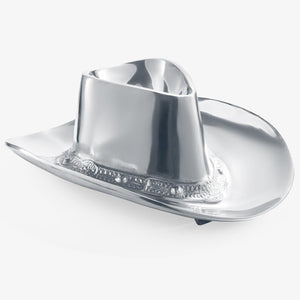 Cowboy Hat Chip and Dip Serving Bowl Silver Brass Snack