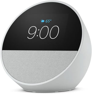 Amazon Echo Spot, an Alexa device (newest model), Great for nightstands, offices and kitchens, Smart alarm clock, Glacier White