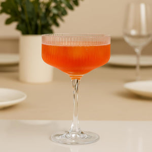 Khen Ribbed Coupe Glasses Set Crystal Bar Drinkware Vintage Style Cocktail Martini Champagne Glassware – 10oz Clear