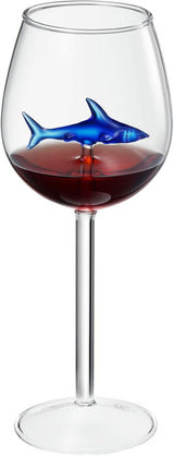 Shark-Inspired Wine Glasses Set of 2 – 13oz Stemmed Red & White Wine Glass with 3D Shark Inside – Unique Glassware Gift for Men, Dad, or Host
