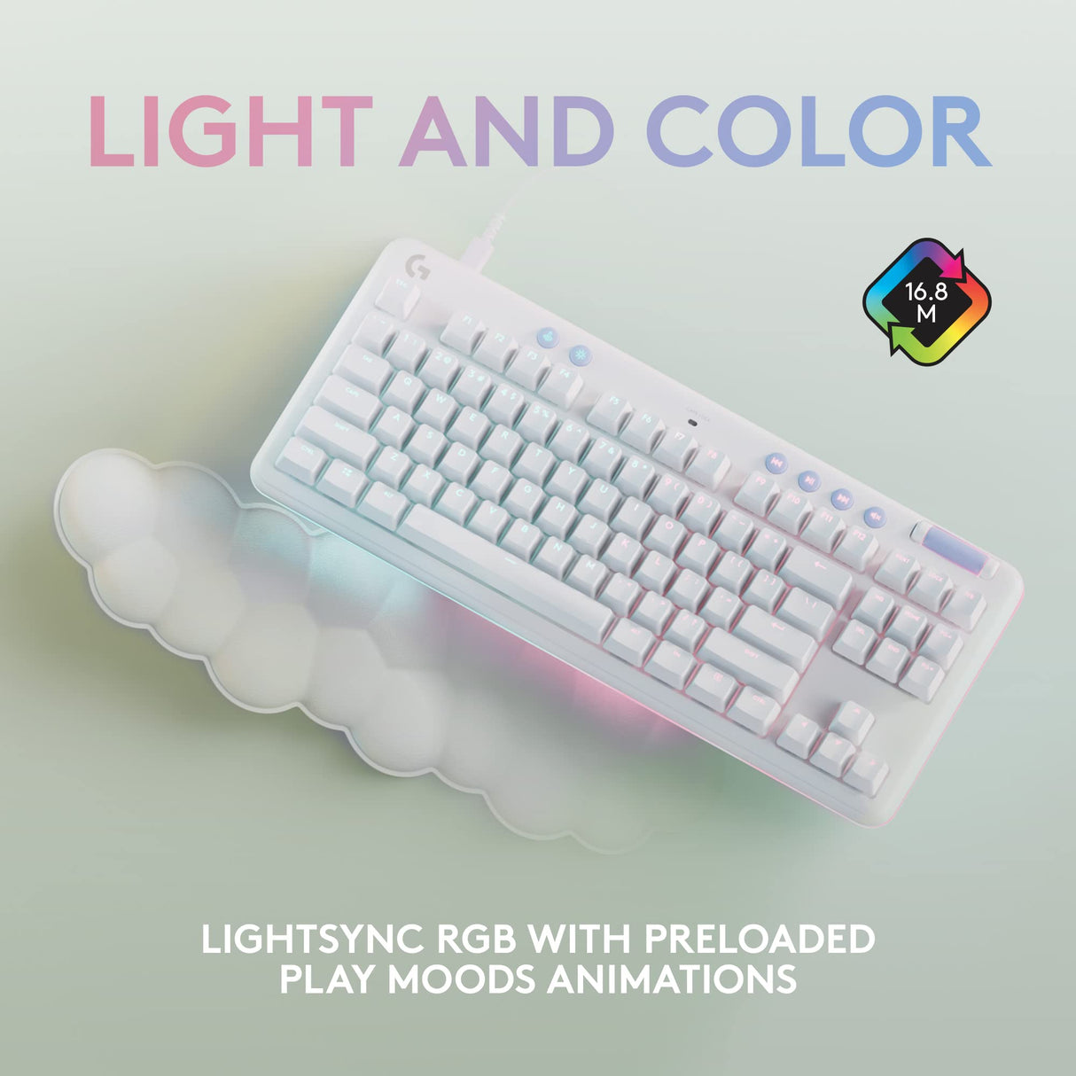 Refurbished - Logitech G713 Wired Mechanical Gaming Keyboard - GX Blue Clicky, LIGHTSYNC RGB & Palm Rest (White Mist)