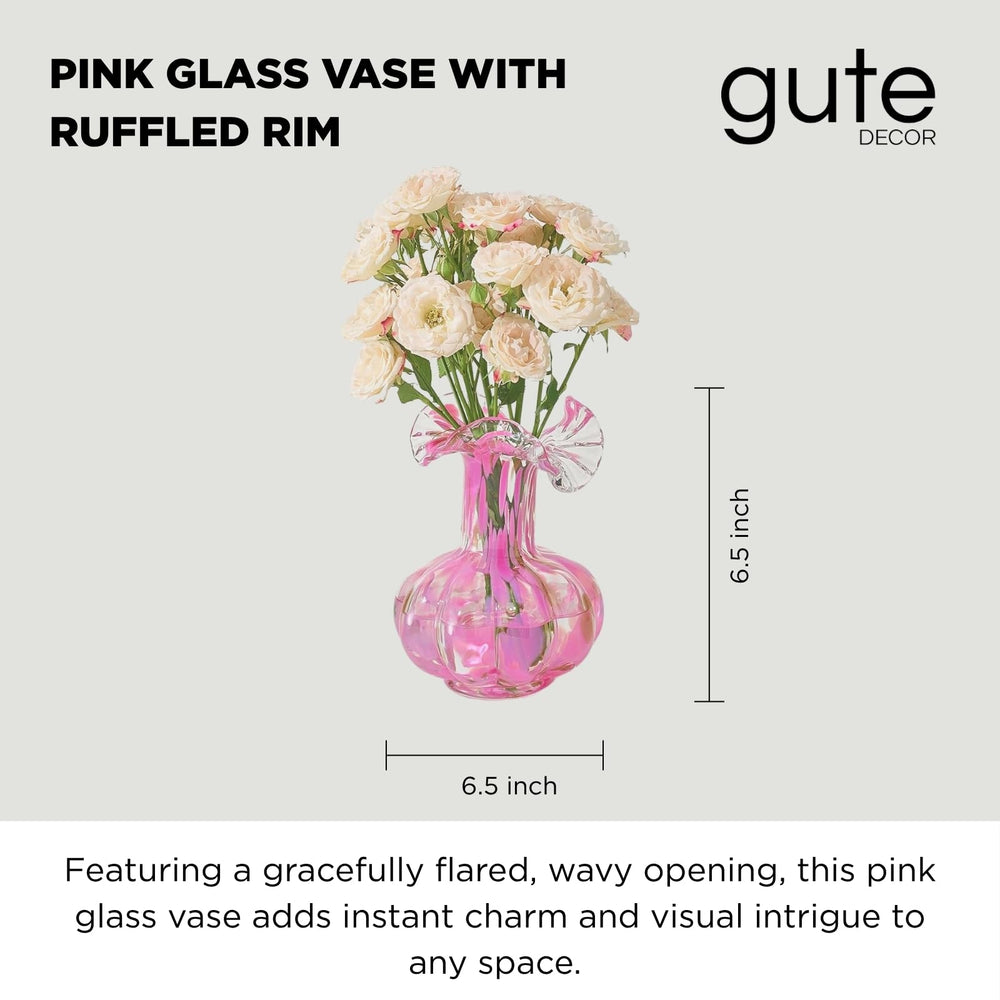 Soft Bloom Hand‑Blown Glass Flower Vase Décor  – 7″ 