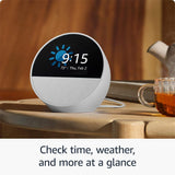 Amazon Echo Spot, an Alexa device (newest model), Great for nightstands, offices and kitchens, Smart alarm clock, Glacier White