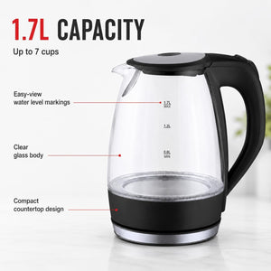 1.7L Glass Electric Kettle with Removable Lid & Boil-Dry Protection