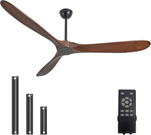 60 Inch Solid Wood Ceiling Fan 3-Blade DC Motor Remote