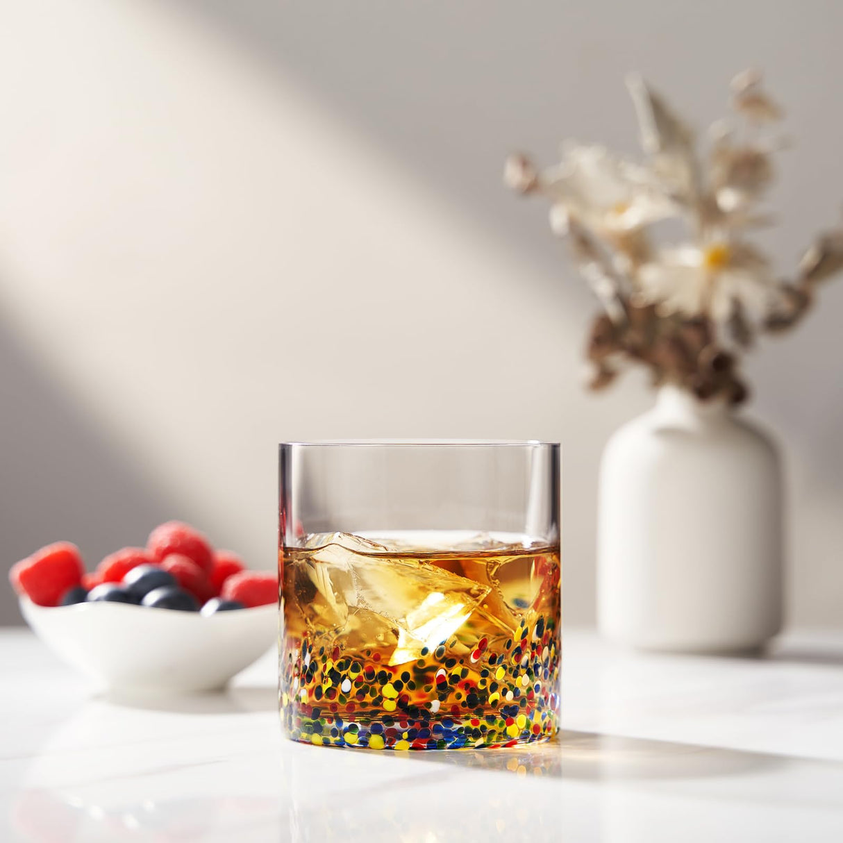 The Wine Savant Mexican Style Glass Hand Blown Colorful Artisan Design Glass Barware DOF Glassware - Confetti Rock