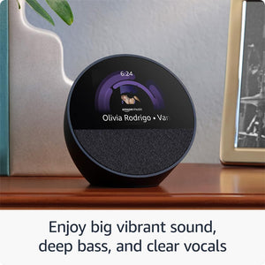 Amazon Echo Spot, an Alexa device (newest model), Great for nightstands, offices and kitchens, Smart alarm clock, Glacier White