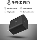 USB C Charger (20W) Fast Charging Wall Plug Power Adapter Block Compatible with iPhone 12/13/14/15 Pro Max/Pixel/Note/Samsung Galaxy - Black