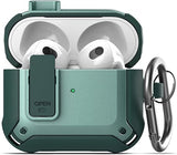 X-Armor Compatible with Airpods 3 Case (3rd Generation) Protective Carabiner Keychain with Lid Lock (Metallic Green)