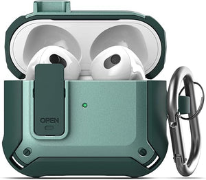 X-Armor Compatible with Airpods 3 Case (3rd Generation) Protective Carabiner Keychain with Lid Lock (Metallic Green)